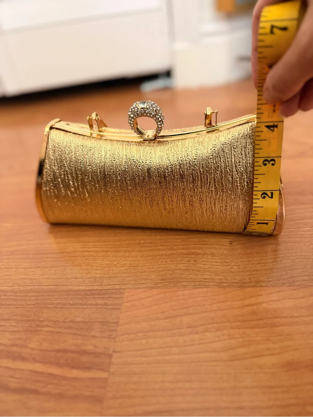 Gold Evening Clutch Handbag with Crystal Accent
